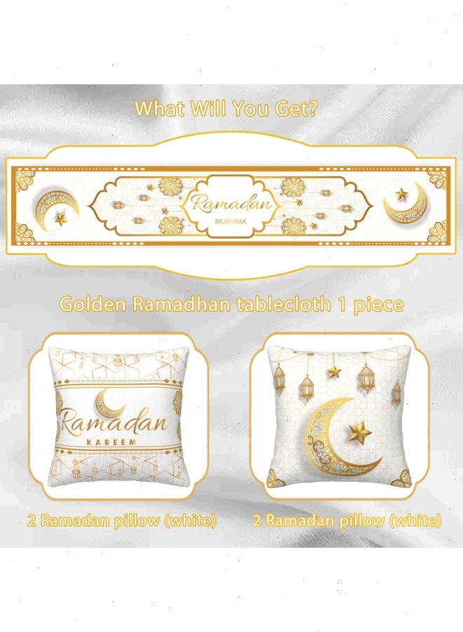 RedMapleTEK Ramadan Decorations, 5pcs RamadanTable Decorations with Ramadan Table Runner and 4 Pcs Decorative Pillow Covers(White) - Image 3